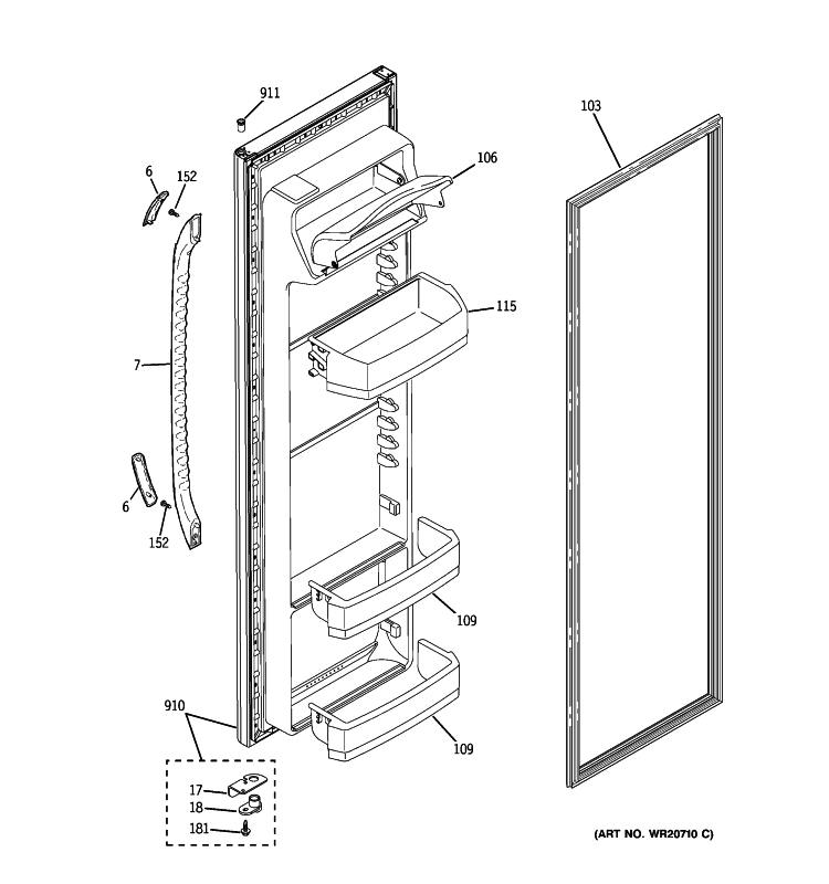 FRESH FOOD DOOR Diagram and Parts List for GSS25GFXPBB  General Electric Refrigerator
