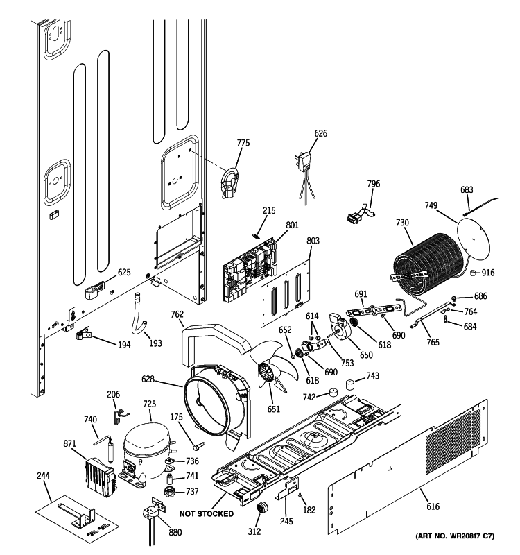 MACHINE COMPARTMENT Diagram and Parts List for PDSE5NBZCDSS  General Electric Refrigerator
