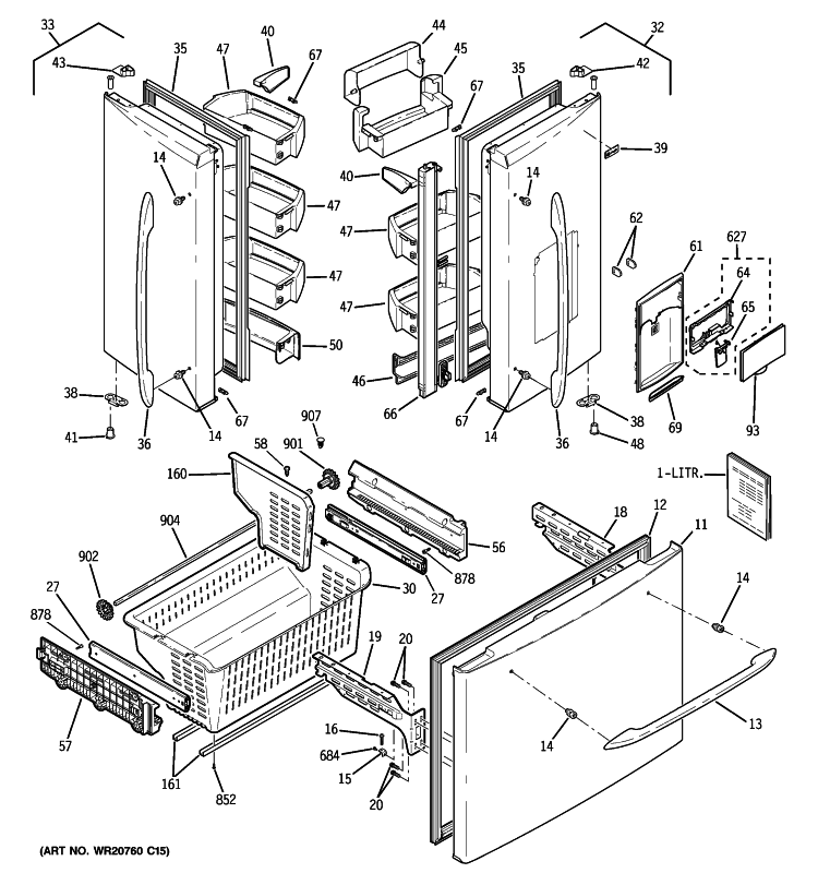 DOORS Diagram and Parts List for PFSE5NJZCDSS  General Electric Refrigerator