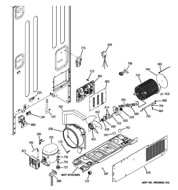 MACHINE COMPARTMENT Diagram and Parts List for PFSE5NJZCDSS  General Electric Refrigerator