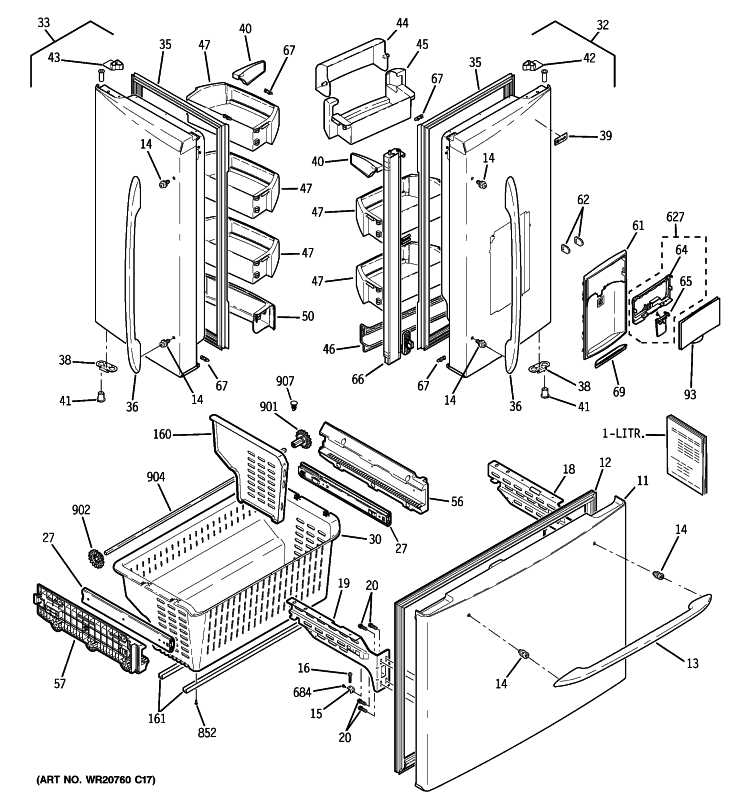 DOORS Diagram and Parts List for PFSS5PJZCSS  General Electric Refrigerator