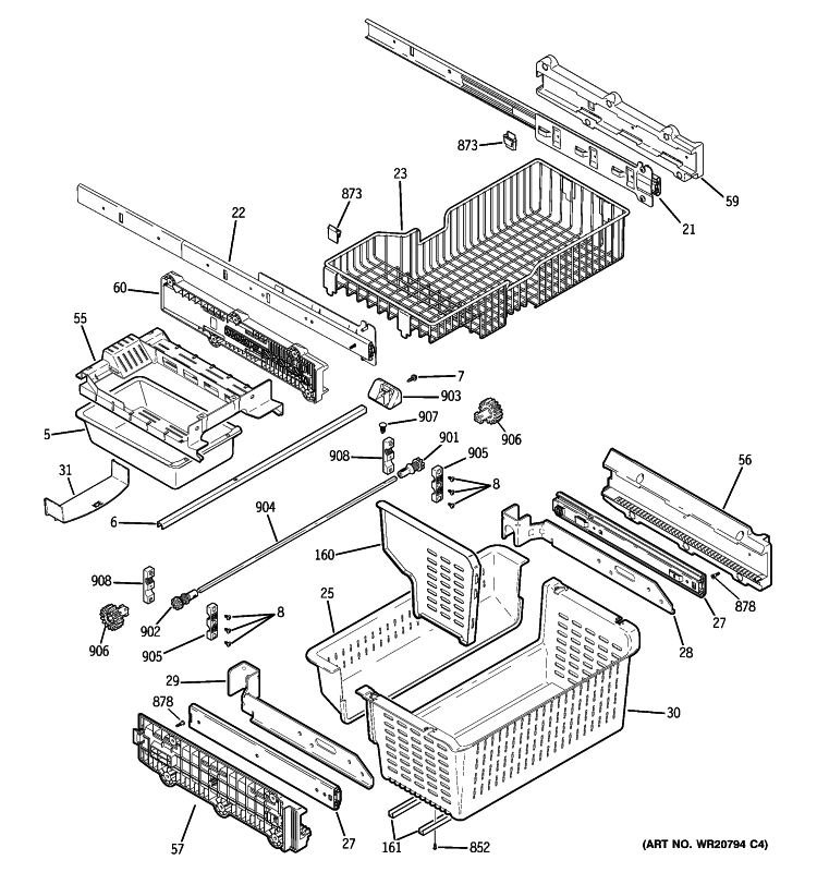 FREEZER SHELVES Diagram and Parts List for PGSS5PJZCSS  General Electric Refrigerator