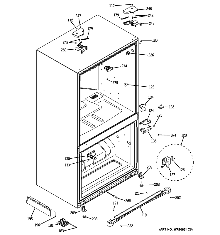 CASE PARTS Diagram and Parts List for PGSS5PJZCSS  General Electric Refrigerator