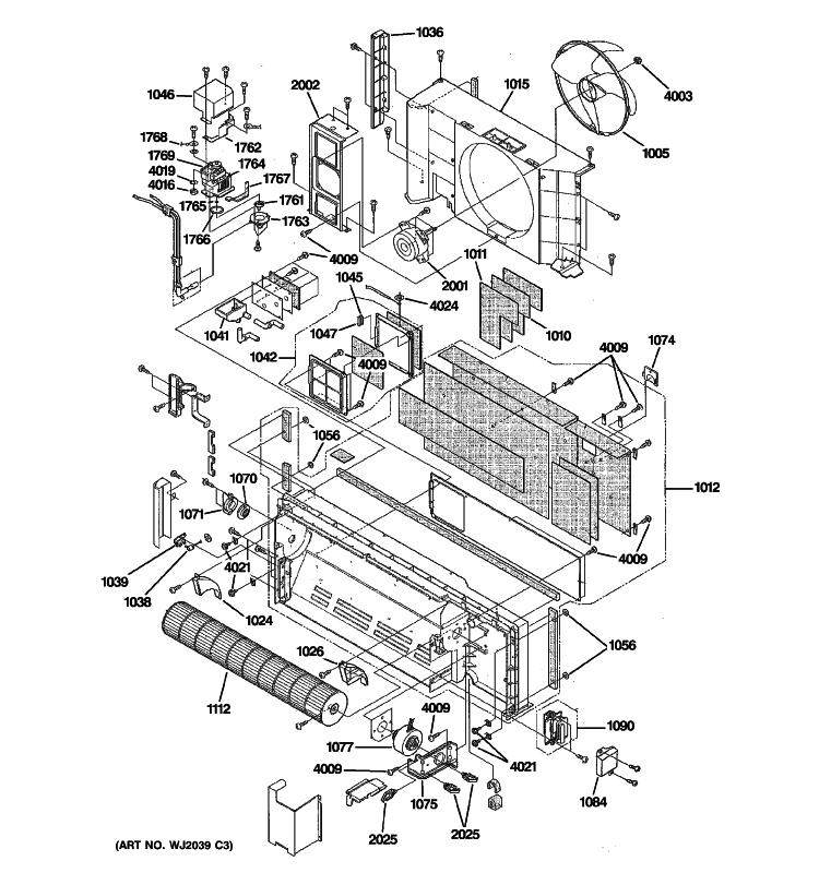 MOTOR & CHASSIS PARTS Diagram and Parts List for AZ61H12EACW1  General Electric Air Conditioner