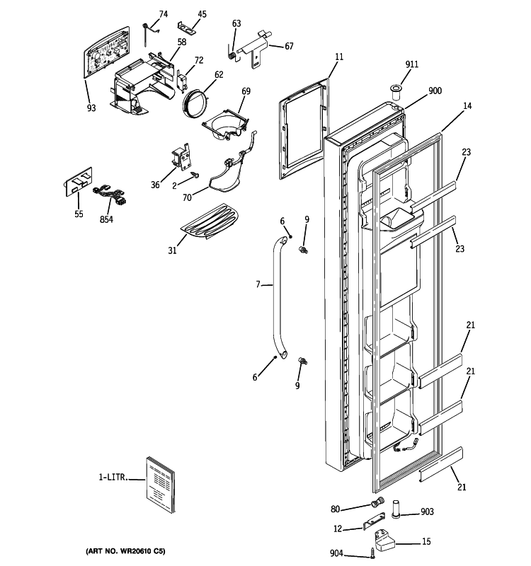FREEZER DOOR Diagram and Parts List for GSS23QSWLSS  General Electric Refrigerator