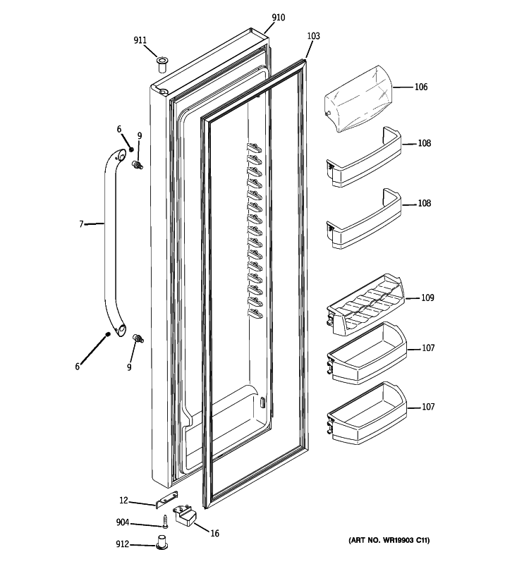 FRESH FOOD DOOR Diagram and Parts List for GSS23QSWLSS  General Electric Refrigerator