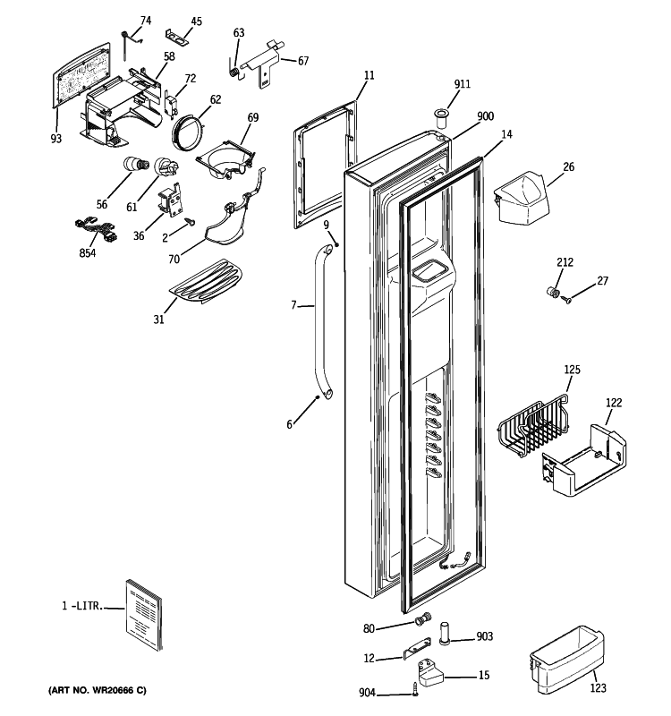 FREEZER DOOR Diagram and Parts List for GSS25LSWJSS  General Electric Refrigerator