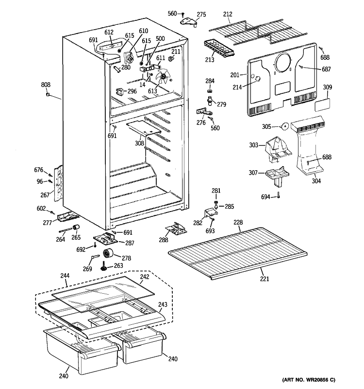 CABINET Diagram and Parts List for GTH17DBC2RBB  General Electric Refrigerator