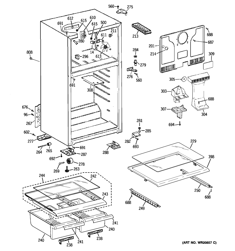 CABINET Diagram and Parts List for GTH17GBC2RBB  General Electric Refrigerator