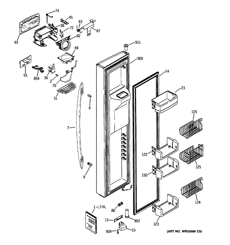 FREEZER DOOR Diagram and Parts List for PSE25VGXICSS  General Electric Refrigerator