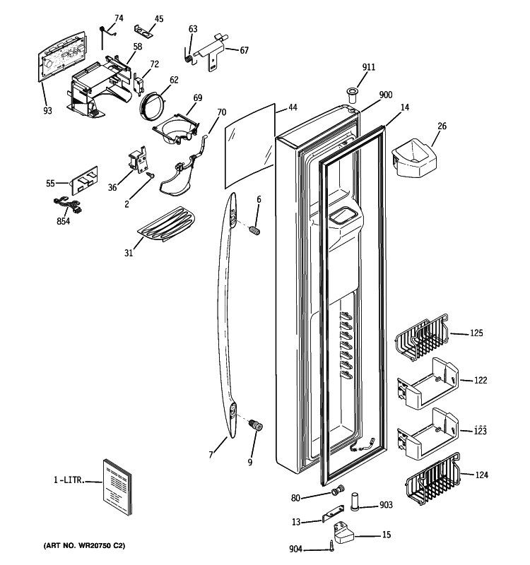 FREEZER DOOR Diagram and Parts List for PSQS6YGYCDSS  General Electric Refrigerator