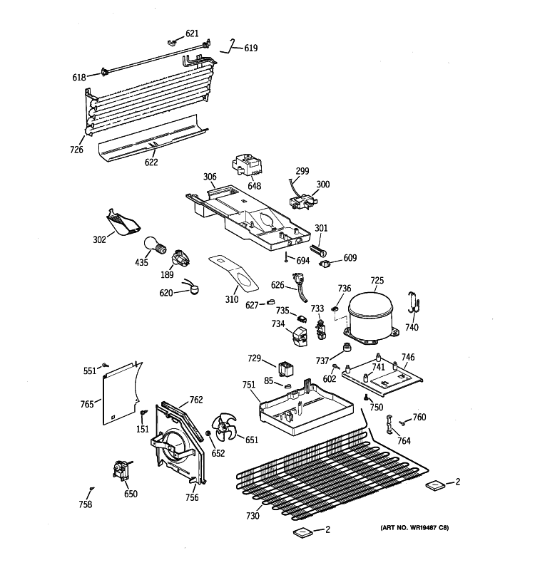 UNIT PARTS Diagram and Parts List for GTE17HBWMRWW  General Electric Refrigerator