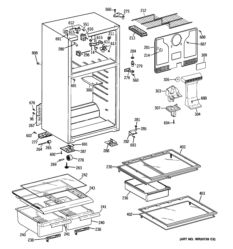 CABINET Diagram and Parts List for GTL17JBWGRBS  General Electric Refrigerator