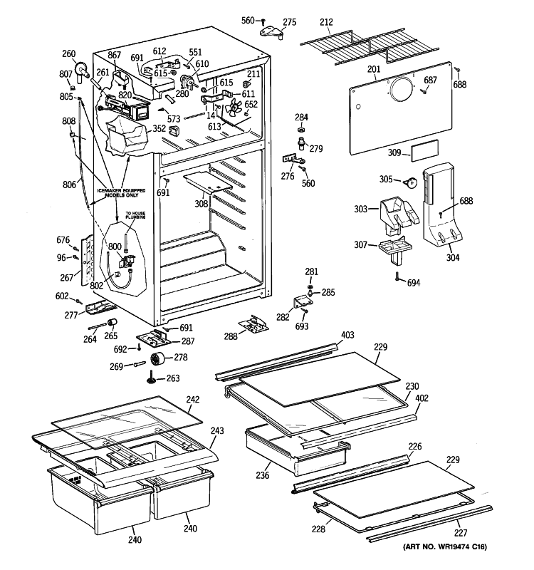CABINET Diagram and Parts List for GTS18GCSDRBB  General Electric Refrigerator