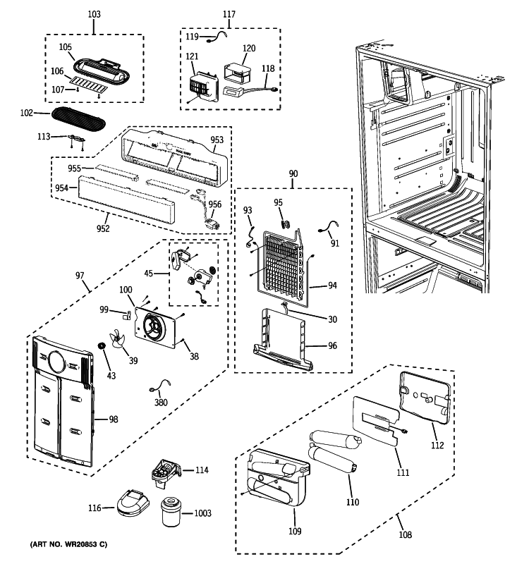 FRESH FOOD SECTION Diagram and Parts List for DFSS9VKBASS  General Electric Refrigerator