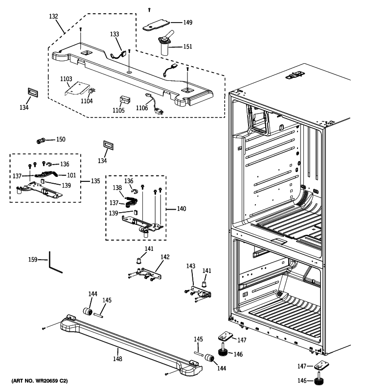 CASE PARTS Diagram and Parts List for DFSS9VKBASS  General Electric Refrigerator