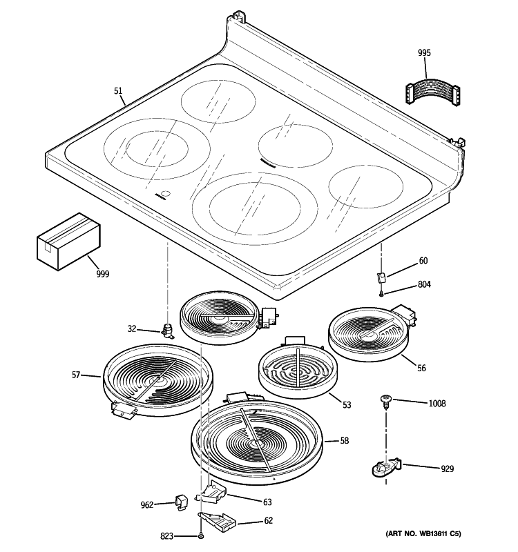 COOKTOP Diagram and Parts List for JBP77SM5SS  General Electric Range