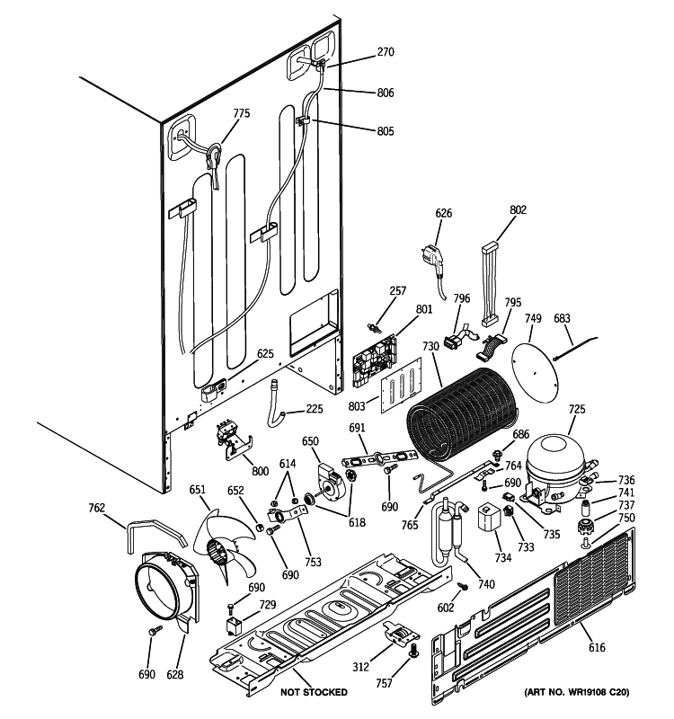 SEALED SYSTEM & MOTHER BOARD Diagram and Parts List for PCG23NGMHFBB  General Electric Refrigerator