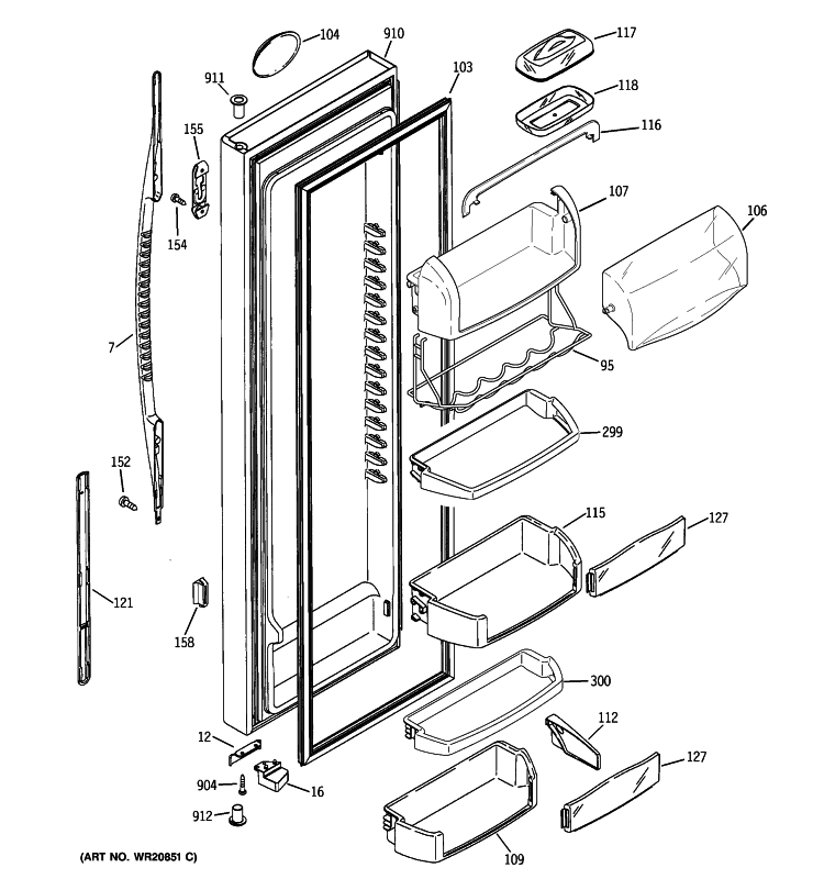 FRESH FOOD DOOR Diagram and Parts List for PCG23NGMHFBB  General Electric Refrigerator