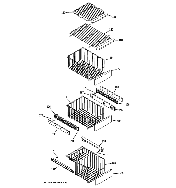 FREEZER SHELVES Diagram and Parts List for PCG23NGMHFBB  General Electric Refrigerator