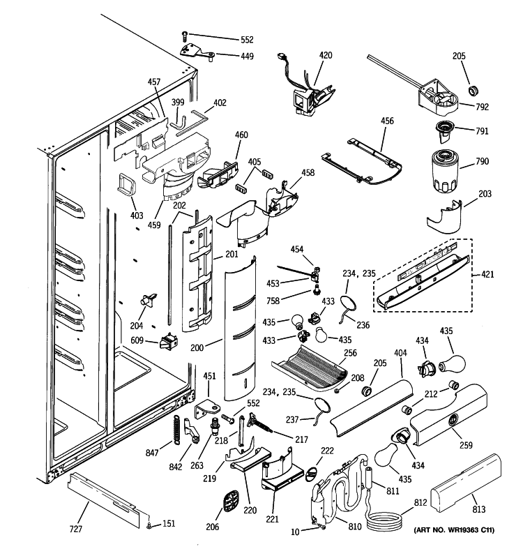 FRESH FOOD SECTION Diagram and Parts List for PCG23NGMHFBB  General Electric Refrigerator