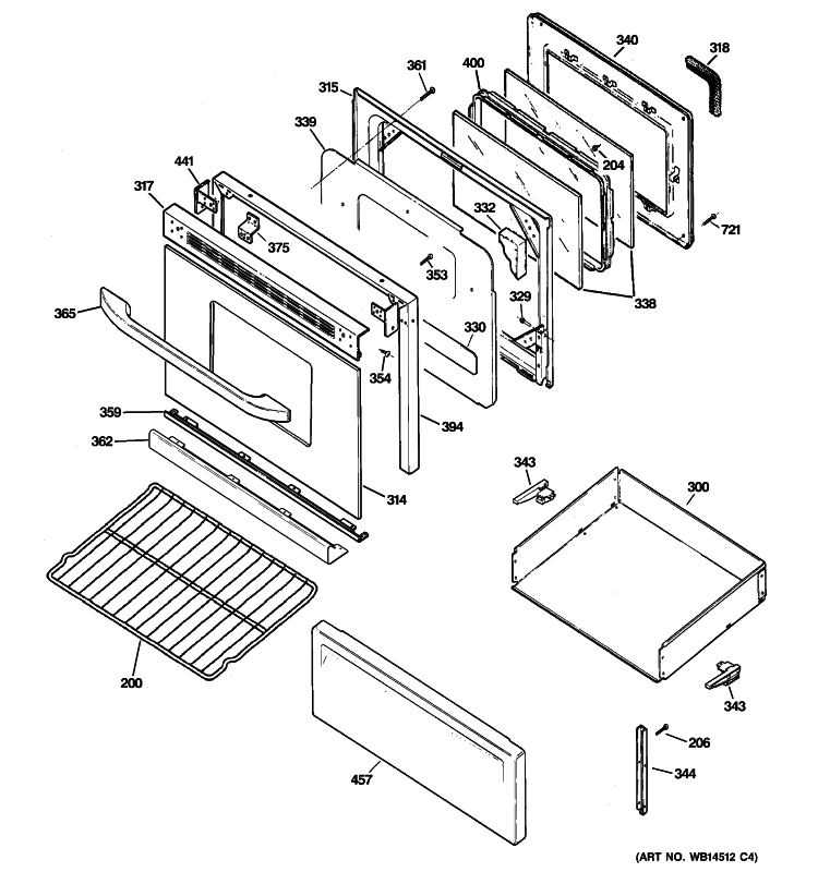 DOOR & DRAWER PARTS Diagram and Parts List for RB790DT1BB  Hotpoint Range