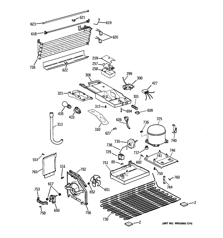 UNIT PARTS Diagram and Parts List for HTH18GCT2RWW  Hotpoint Refrigerator
