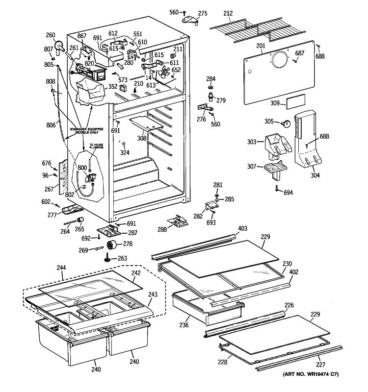 CABINET Diagram and Parts List for HTM18GCSDRSA  Hotpoint Refrigerator