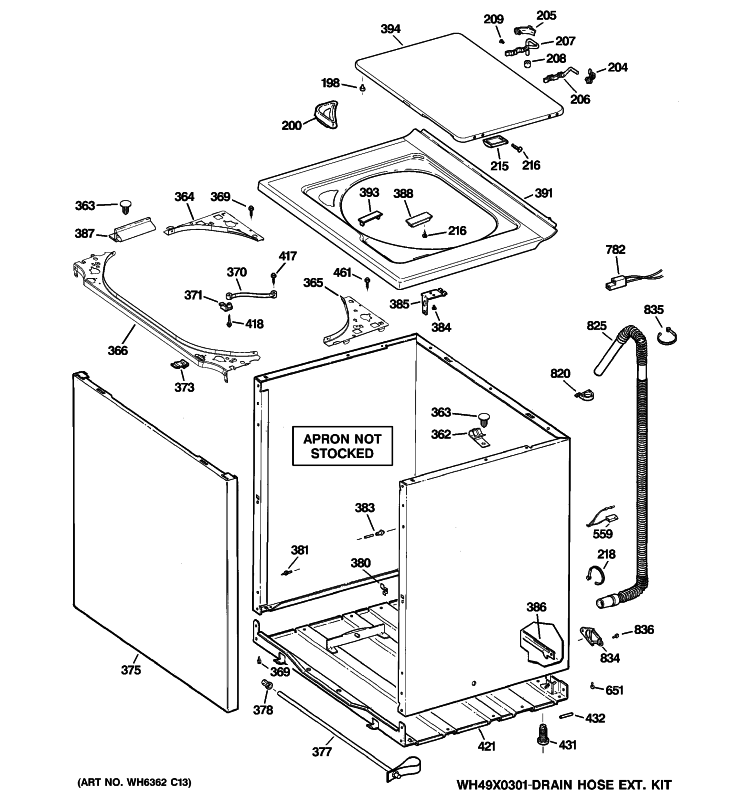 CABINET, COVER & TOP PANEL Diagram and Parts List for GTWN3000M0WS  General Electric Washer