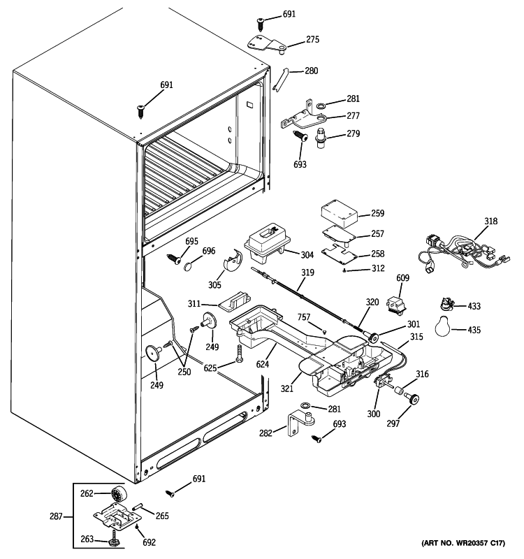 FRESH FOOD SECTION Diagram and Parts List for GTH18DBXDRWW  General Electric Refrigerator