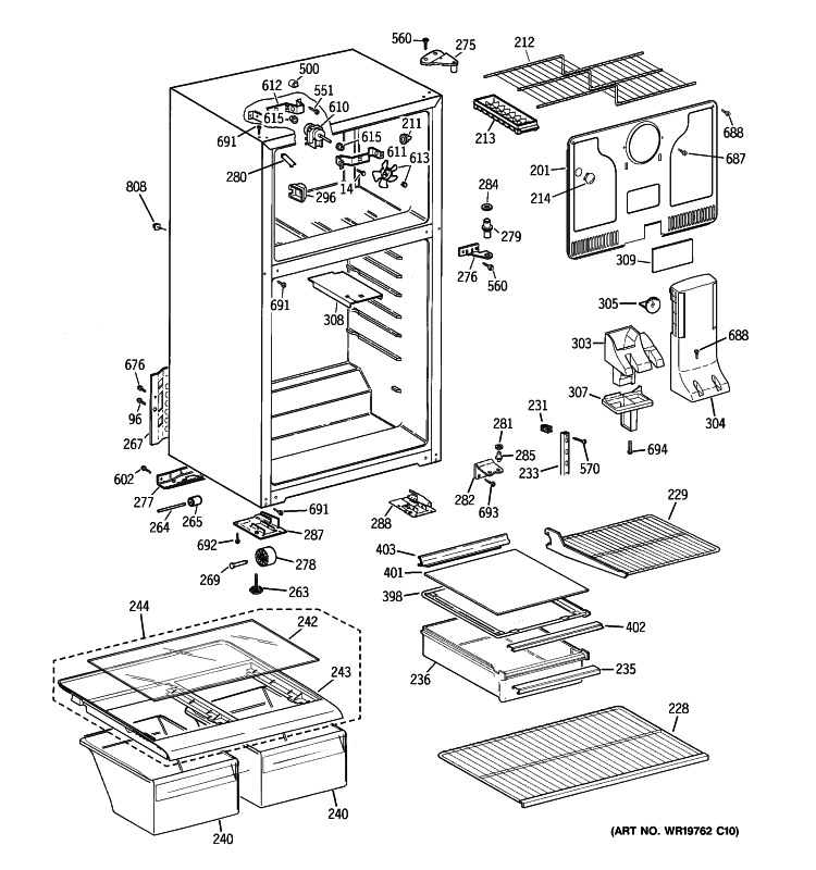 CABINET Diagram and Parts List for GTH18FBT3RCC  General Electric Refrigerator