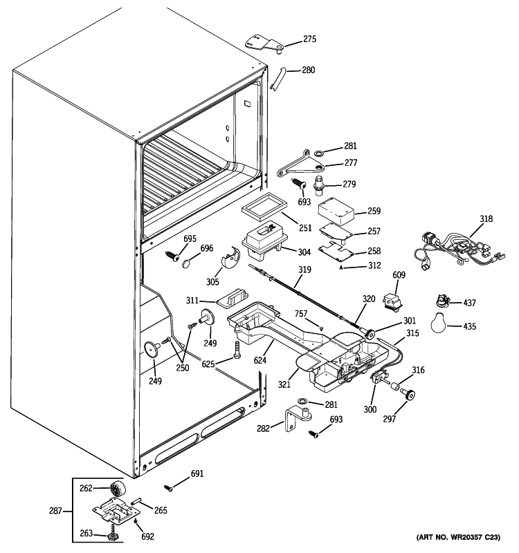 FRESH FOOD SECTION Diagram and Parts List for GTH18SBXDRSS  General Electric Refrigerator