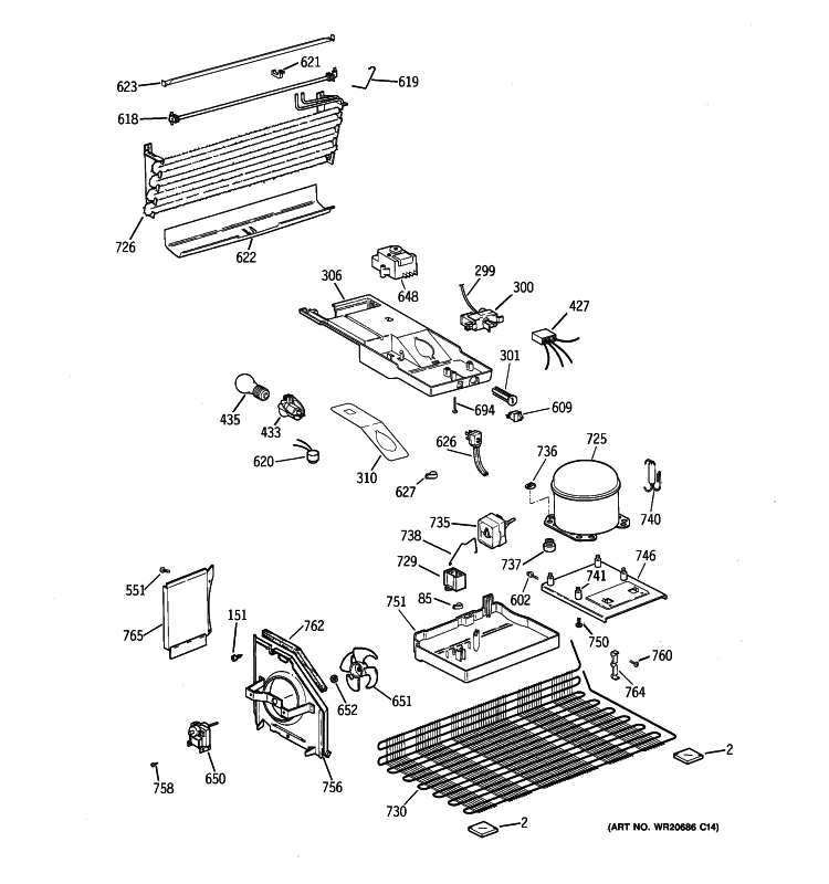 UNIT PARTS Diagram and Parts List for GTS17GBBHRWW  General Electric Refrigerator