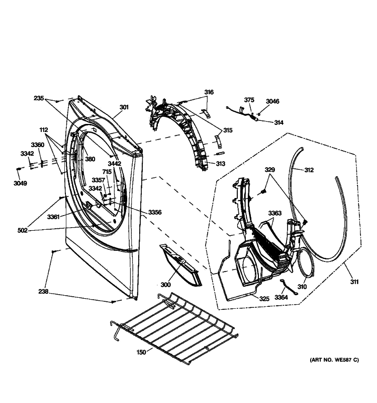 FRONT PANEL Diagram and Parts List for GFDN240GL0WW  General Electric Dryer