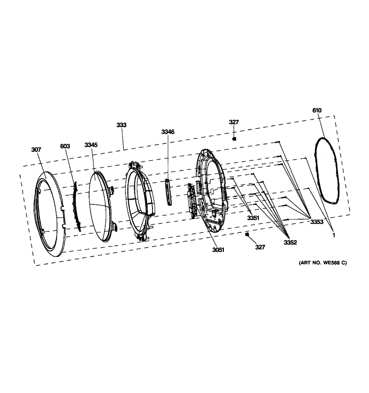 DOOR Diagram and Parts List for GFDN240GL0WW  General Electric Dryer