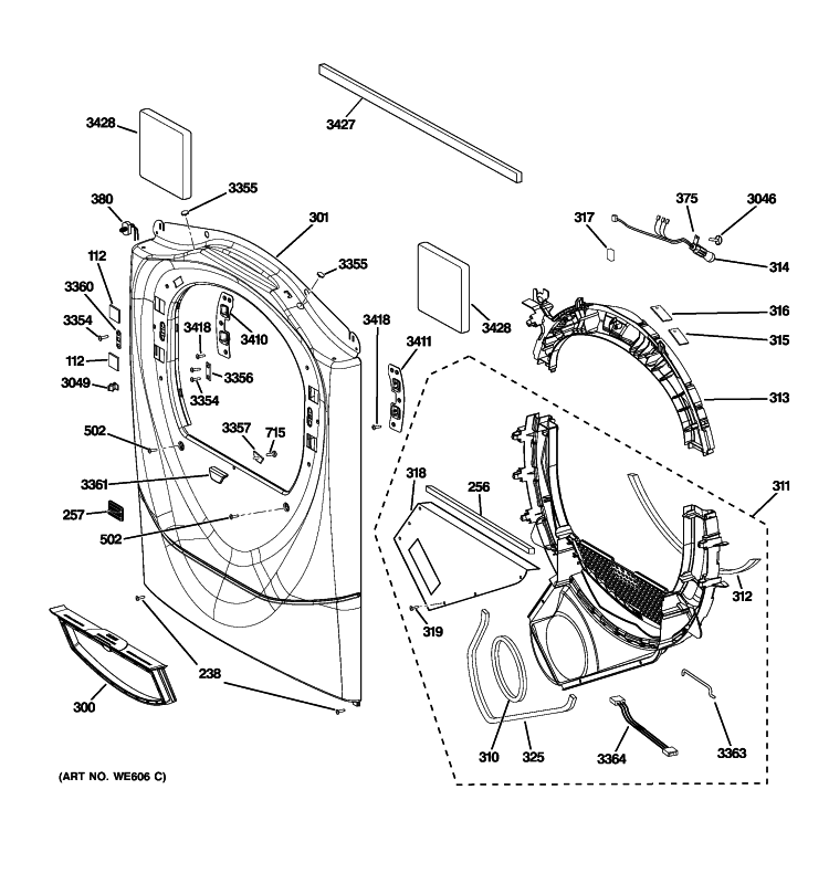 FRONT PANEL Diagram and Parts List for PFDN445GL0MG  General Electric Dryer