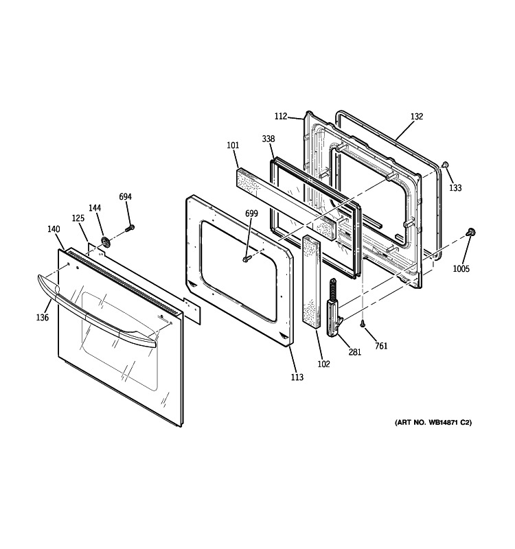 DOOR Diagram and Parts List for JKP90DP2CC  General Electric Microwave Oven Combo