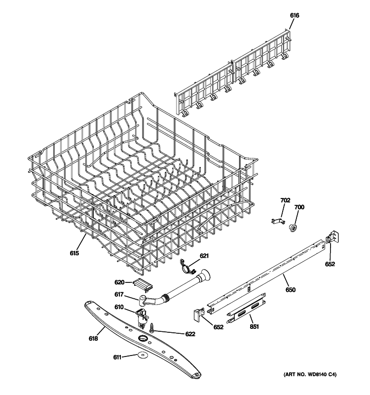 UPPER RACK ASSEMBLY Diagram and Parts List for ZBD6900P30II  General Electric Dishwasher