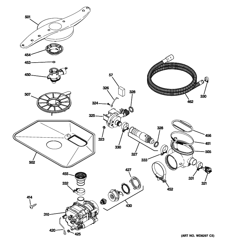 MOTOR-PUMP MECHANISM Diagram and Parts List for ZBD6900P30II  General Electric Dishwasher