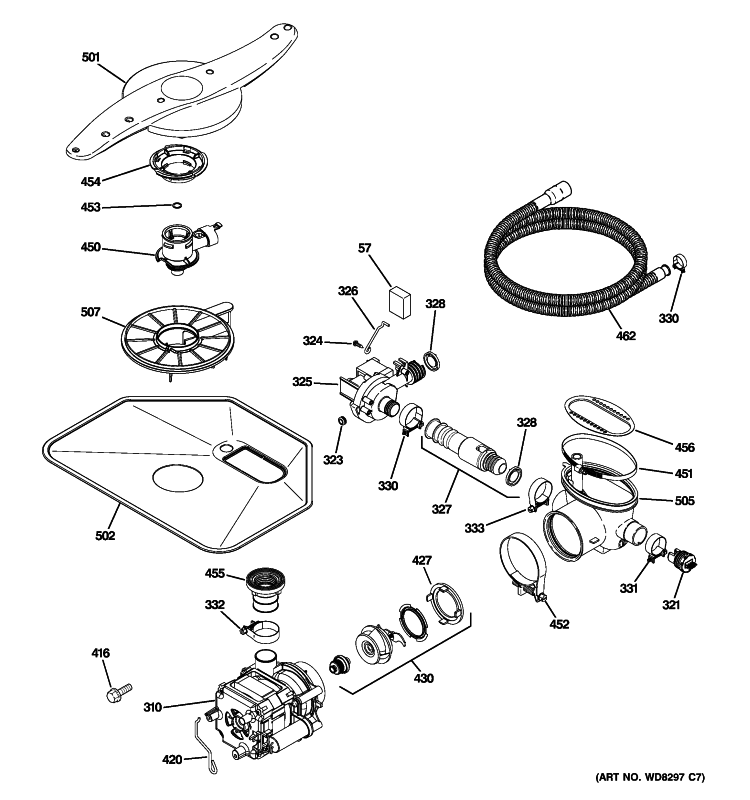 MOTOR-PUMP MECHANISM Diagram and Parts List for ZBD6910P30BB  General Electric Dishwasher