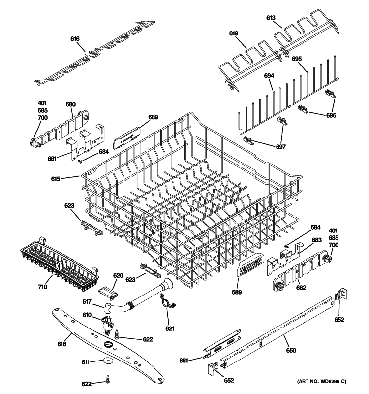 UPPER RACK ASSEMBLY Diagram and Parts List for ZBD7920P30SS  General Electric Dishwasher