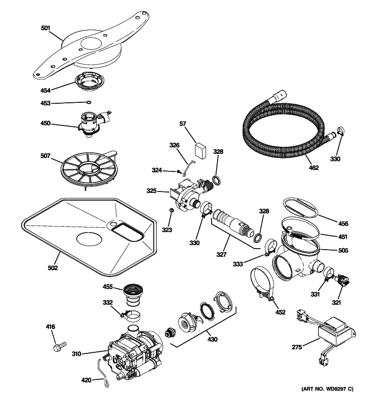 MOTOR-PUMP MECHANISM Diagram and Parts List for ZBD7920P30SS  General Electric Dishwasher