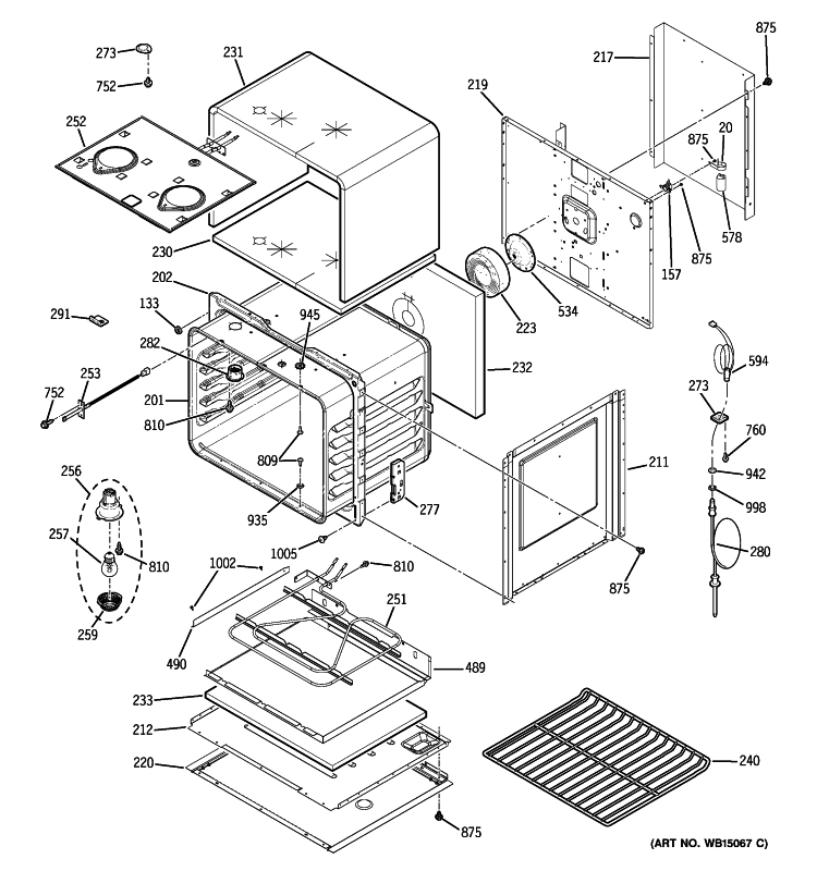UPPER OVEN Diagram and Parts List for CT959ST1SS  General Electric Wall Oven