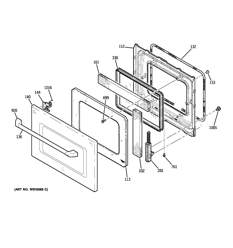 DOOR Diagram and Parts List for CT959ST1SS  General Electric Wall Oven
