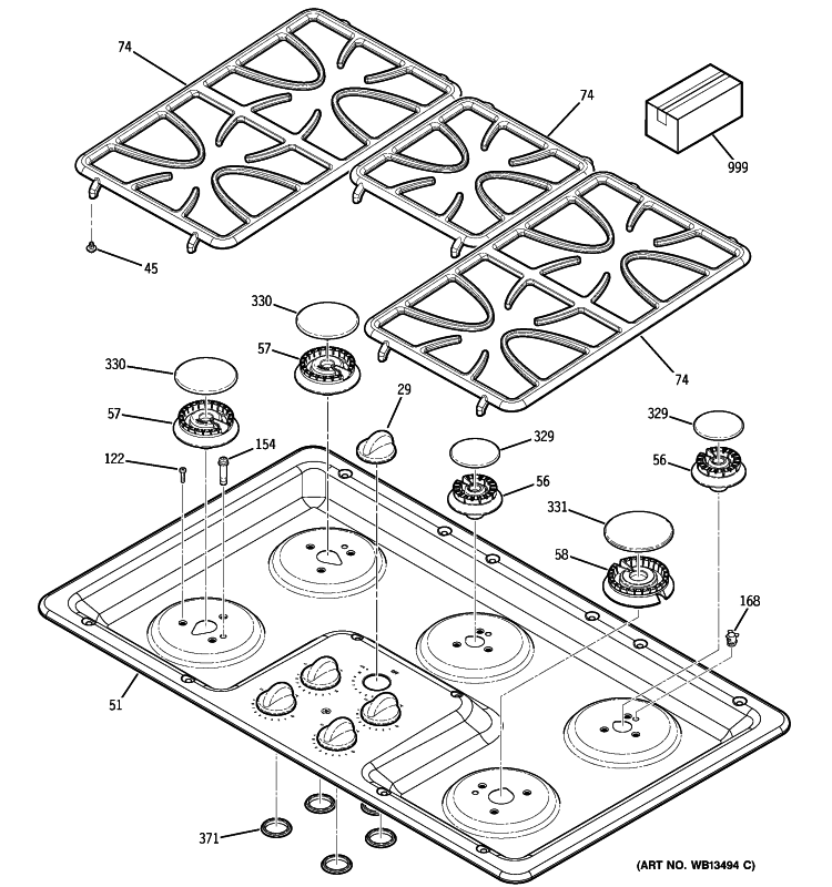 CONTROL PANEL & COOKTOP Diagram and Parts List for JGP633SET1SS  General Electric Cooktop