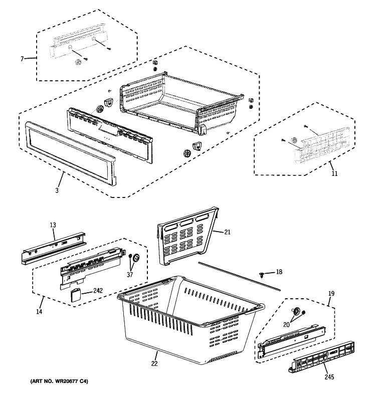 FREEZER SHELVES Diagram and Parts List for PFSF6PKXGBB  General Electric Refrigerator