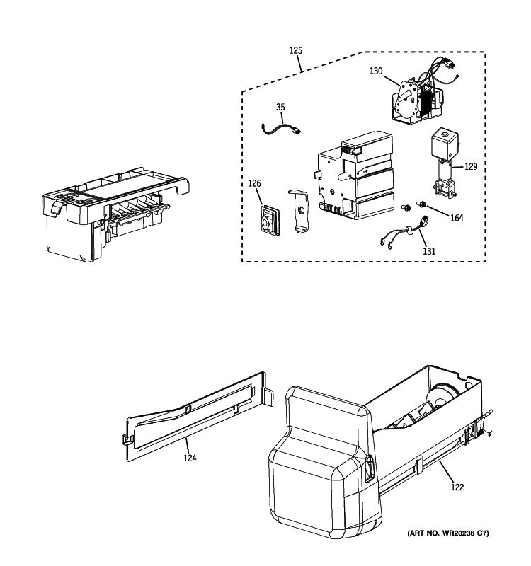 ICE MAKER & DISPENSER Diagram and Parts List for PFSF6PKXGBB  General Electric Refrigerator