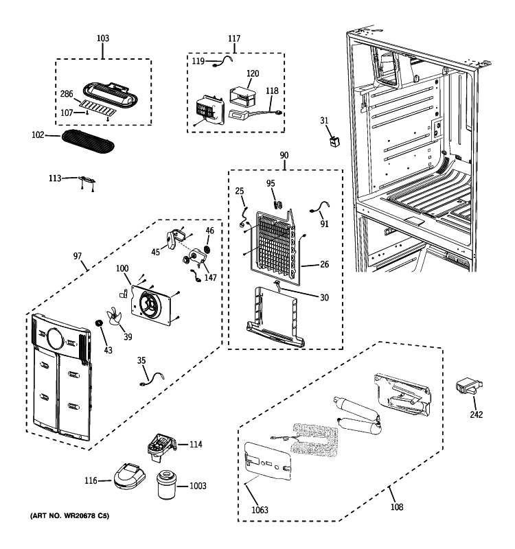 FRESH FOOD SECTION Diagram and Parts List for PFSF6PKXGBB  General Electric Refrigerator
