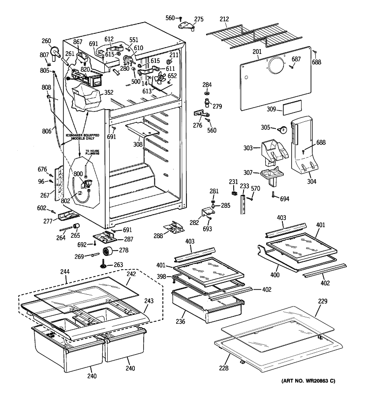 CABINET Diagram and Parts List for GTH18HBC2RCC  General Electric Refrigerator
