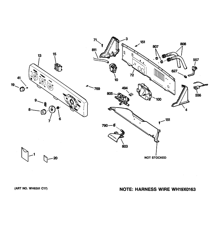 CONTROLS & BACKSPLASH Diagram and Parts List for WLSR3000G5WW  General Electric Washer